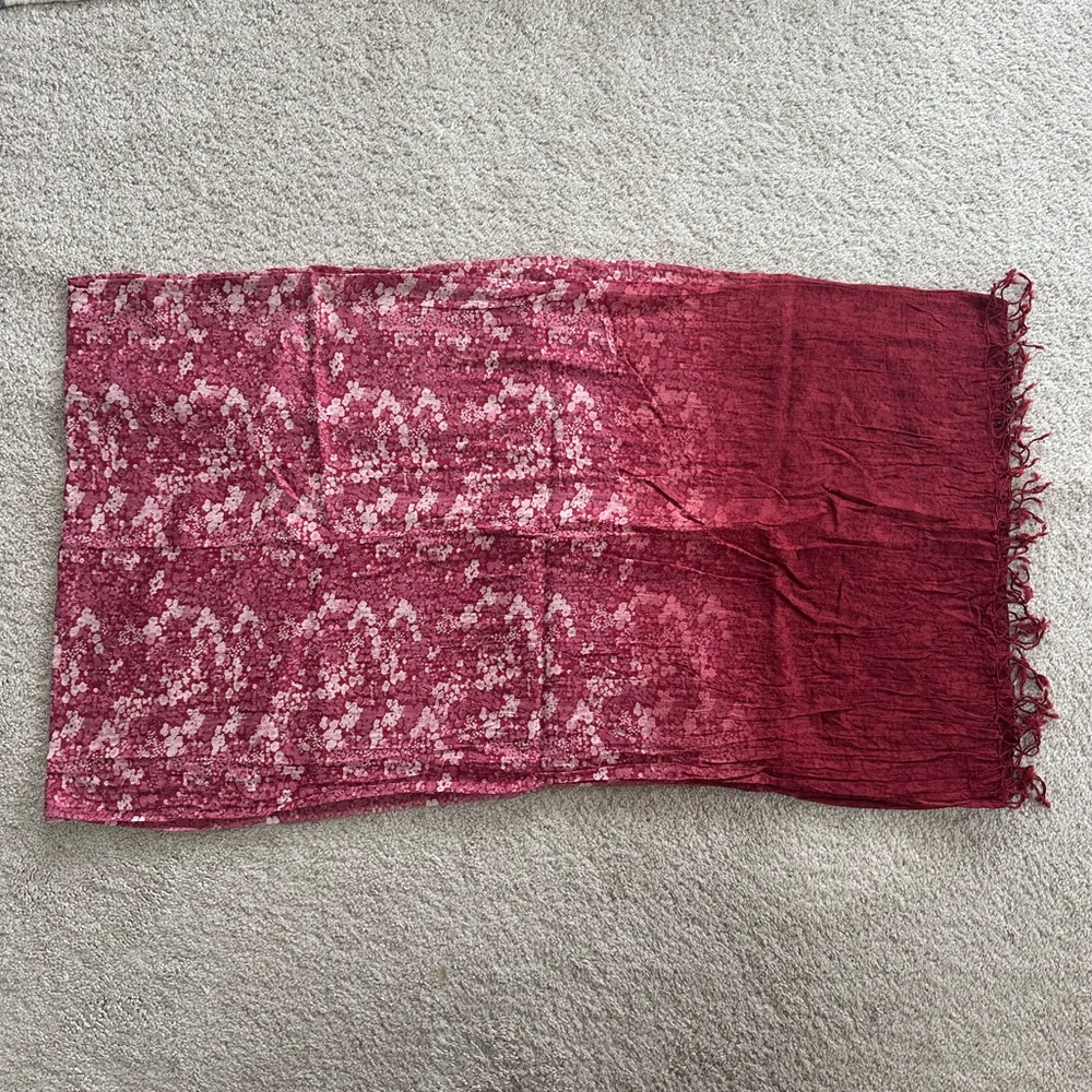 Parisian Red and Pink Floral Ombre Fringe Scarf